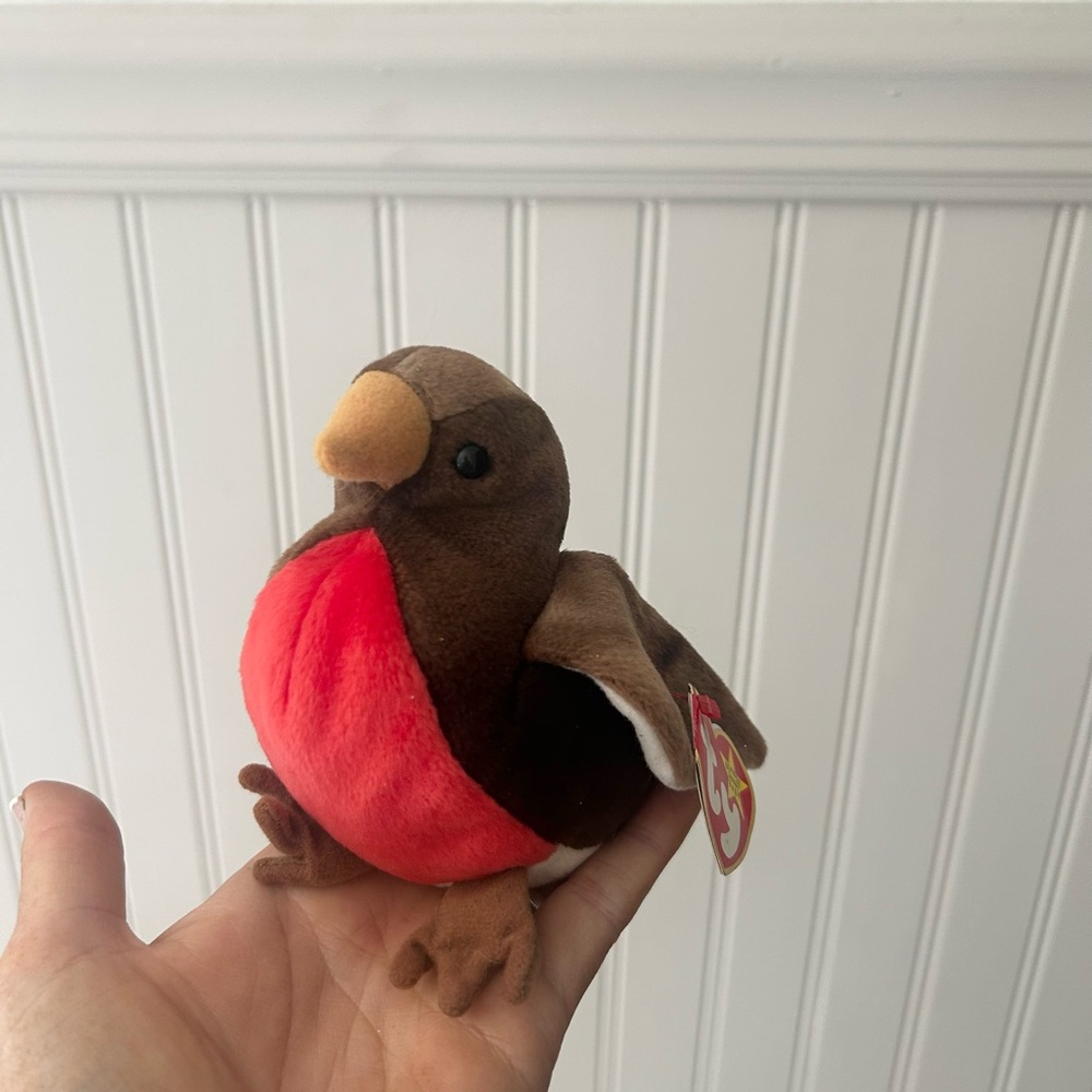 Vintage 1998 Ty Beanie Baby Early Robin Bird Toy Red Brown Retired Collectible